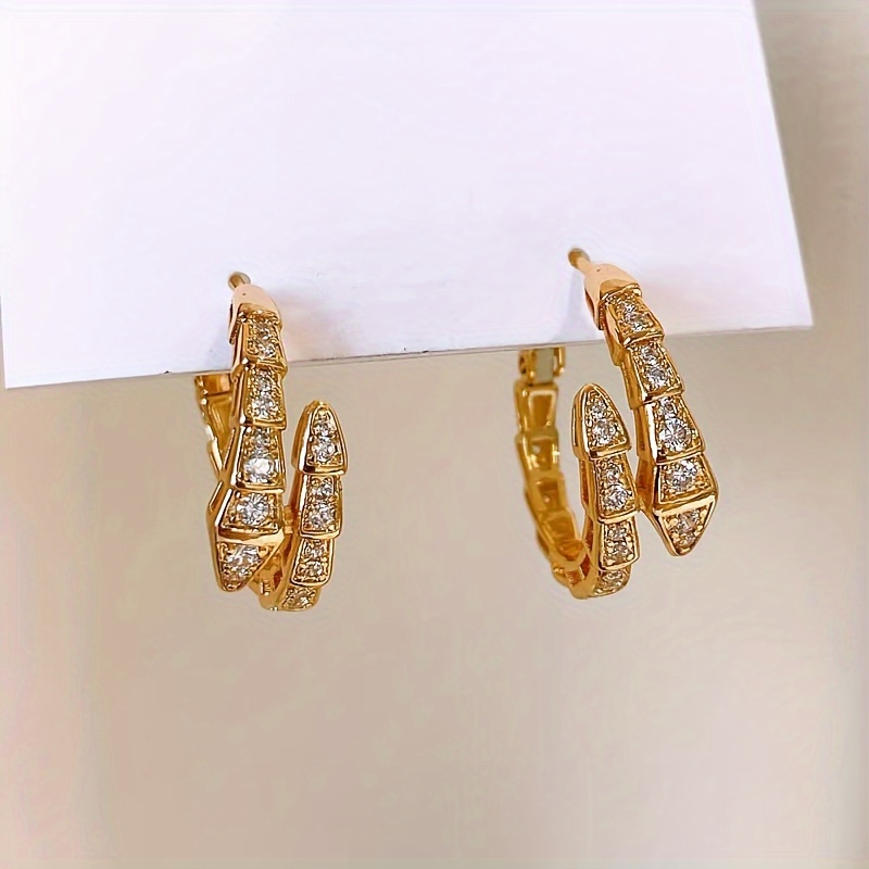 Elegant Copper Snake-Shaped Hoop Earrings with Synthetic zirconia for Women - Daily Wear Stylish Gold-Plated Hoops for Music Festival and Casual Occasions details 2