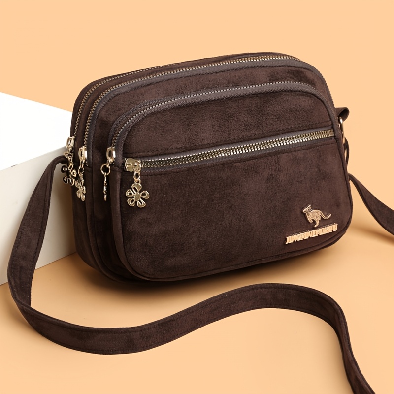 TEMU Mini Women's Fashion Shoulder Bag, Vintage Suede Fabric, Lightweight, Multi-pocket, Multi-compartment, Adjustable Shoulder Strap, Handbag,