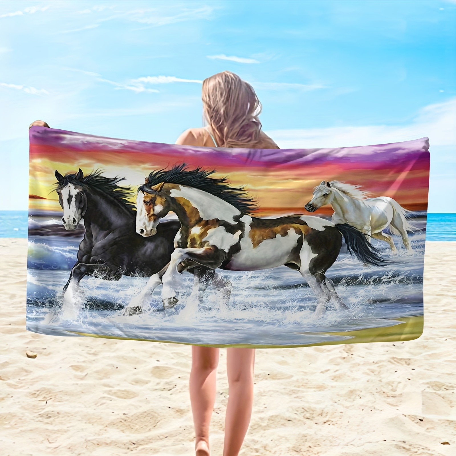 

Microfiber Tropical Horse Printed Beach Towel - Extra Large, , Quick Dry Bath Mat For Travel, Swimming, Yoga, Camping - Animal Theme, Knit Fabric, Hand Wash, 250gsm