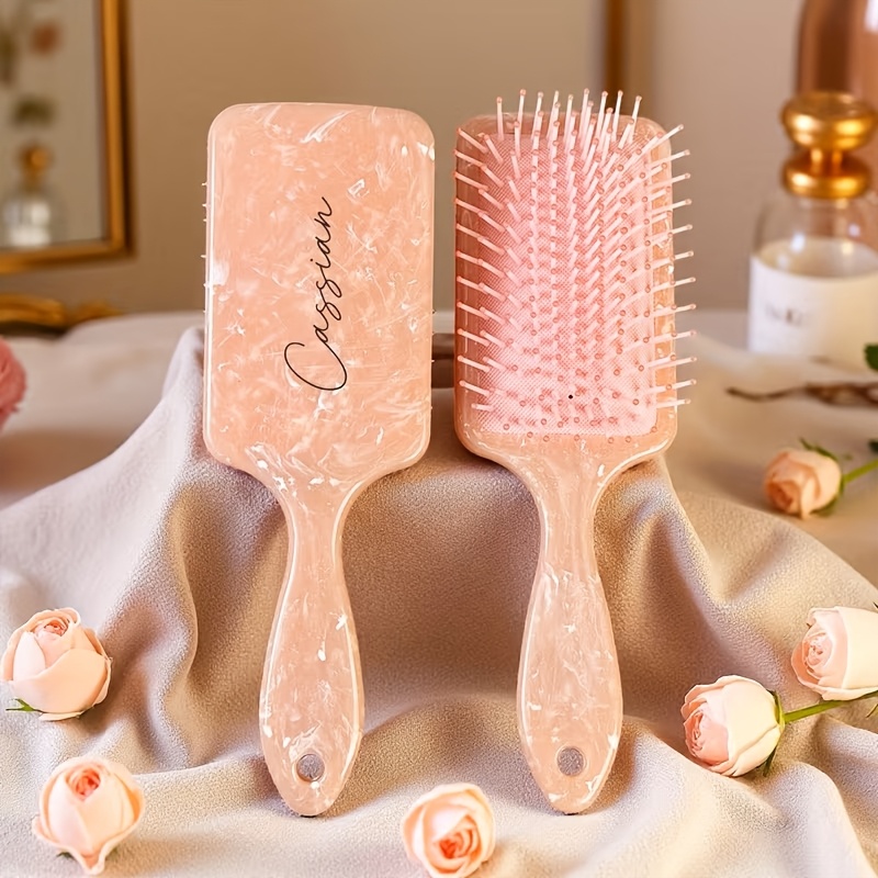 TEMU 1 Custom Text Air Cushion Hairbrush - Large Square Scalp Massage Comb For Men And Women, Anti-static, Volumizing, Hair Care, Plastic Bristles