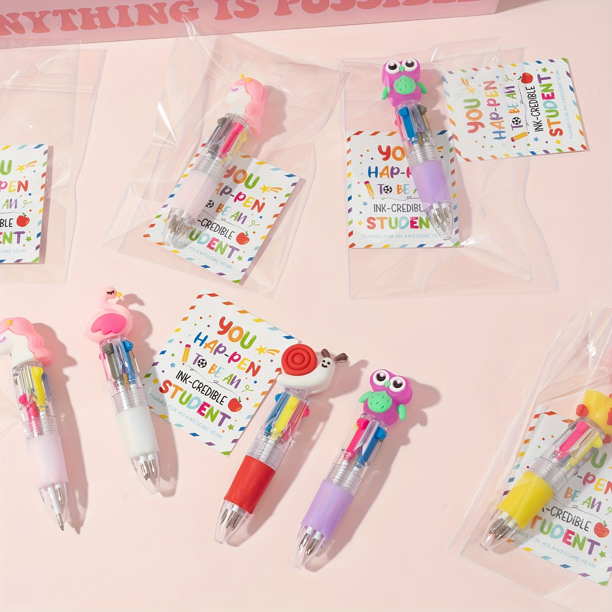 84pcs 28sets end of year student gifts   cute cartoon 4 in 1 multicolor retractable ballpoint pens with gift cards suitable for school party gifts and bulk for school exchange gifts Product details 2