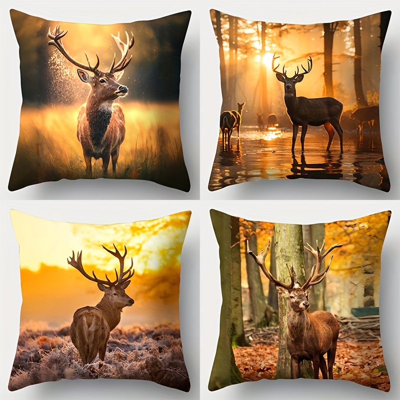 

4pcs Pillowcase Home Pillowcase Waistrest Cover 17.7*17.7inch Deer Animal Autumn Pillowcase Cushion Cover Suitable For Home Sofa Decoration Room Bedroom No Pillow Plug