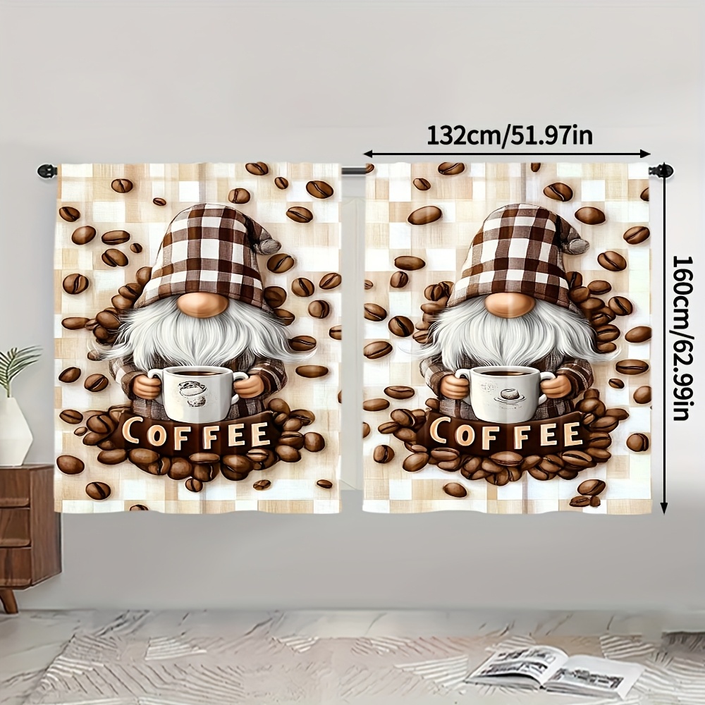 TEMU 2pcs, Curtains Roller Blinds Rustic Vintage Plaid Gnome Durable 100% Polyester Fabric (without Rod,no Movement, No Battery) Thermal Insulation,
