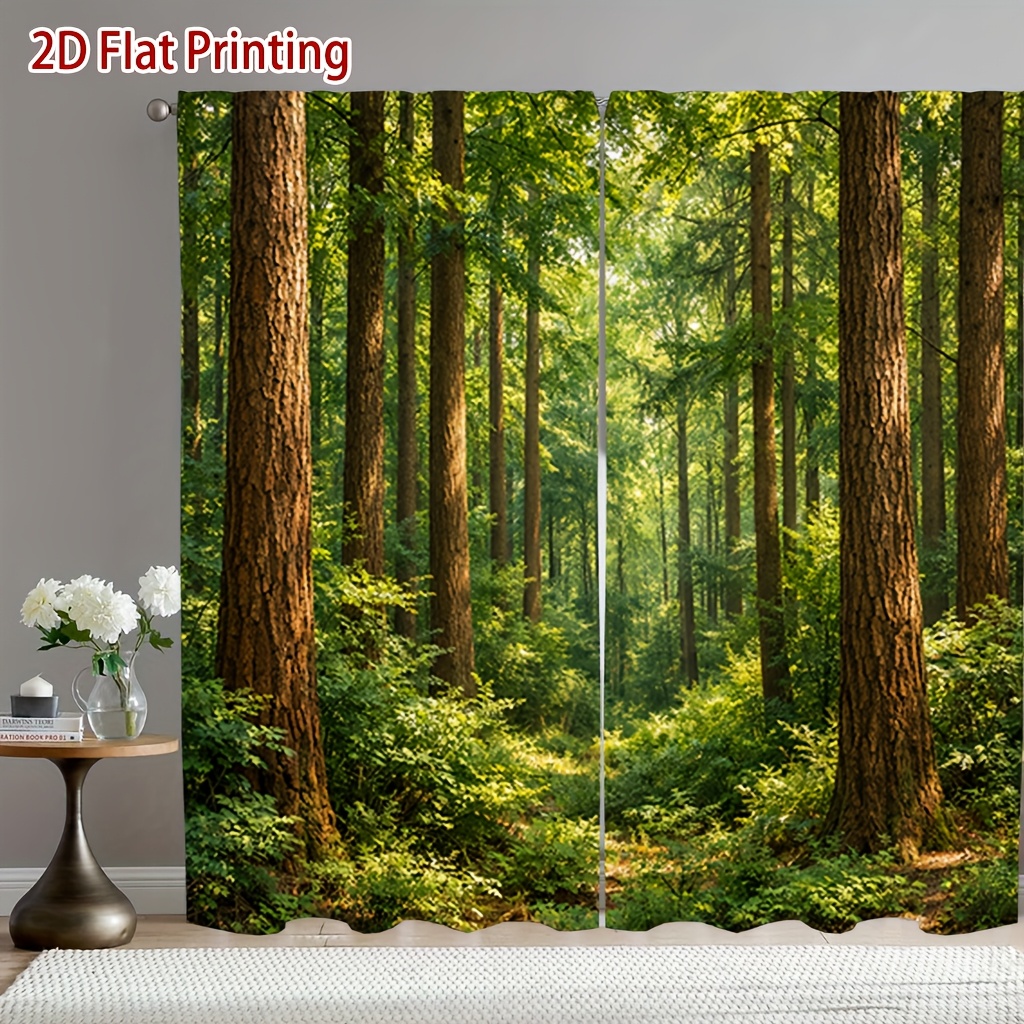TEMU Lot de 2 panneaux de rideaux semi-transparents à motif de paysage pour fenêtre, convient pour , panneaux à poche filtrant pour l'intimité,