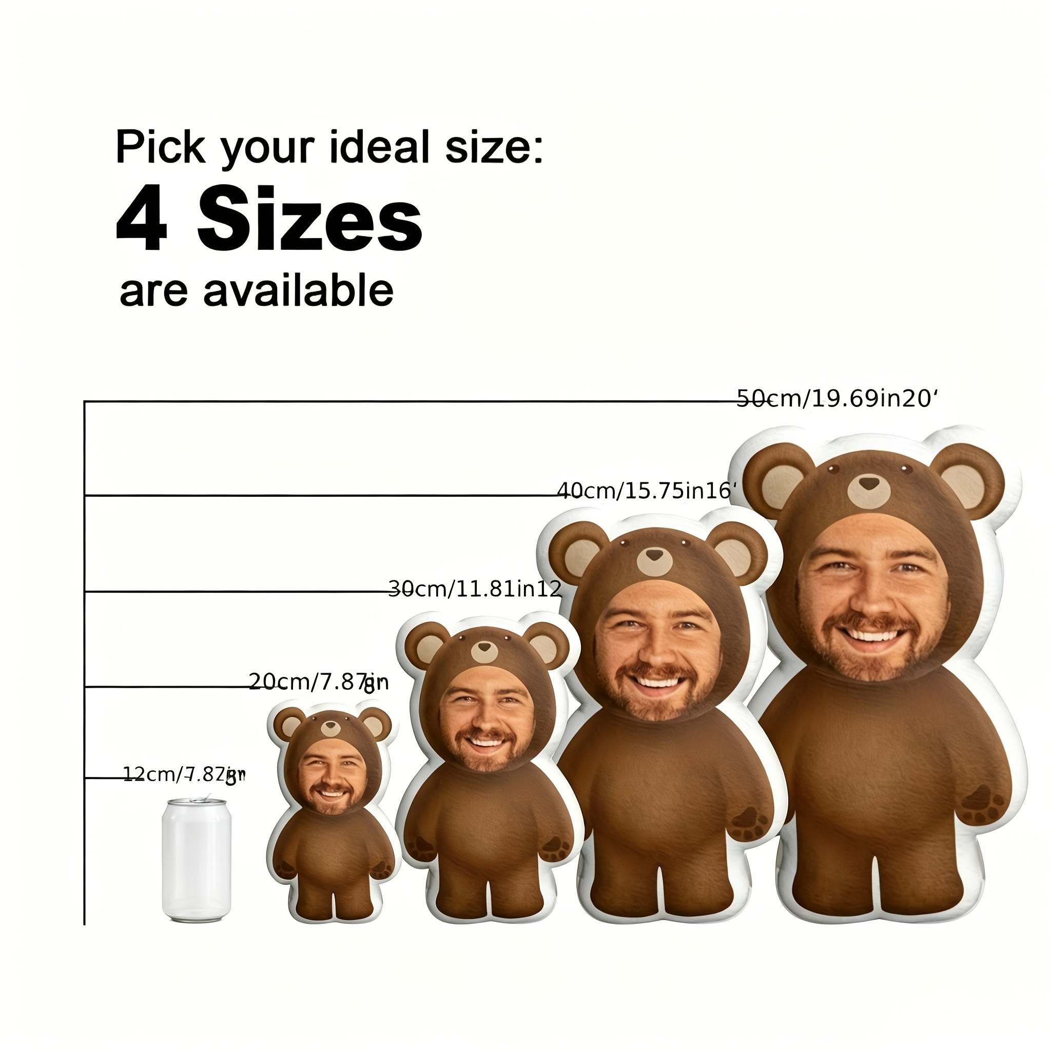 TEMU [custom] 1pc Special Photo Teddy Bear Pillow - Personalized Double-sided Print, Diy Fun Face Novelty Cushion, Easy To Clean, Unique Gift For ,