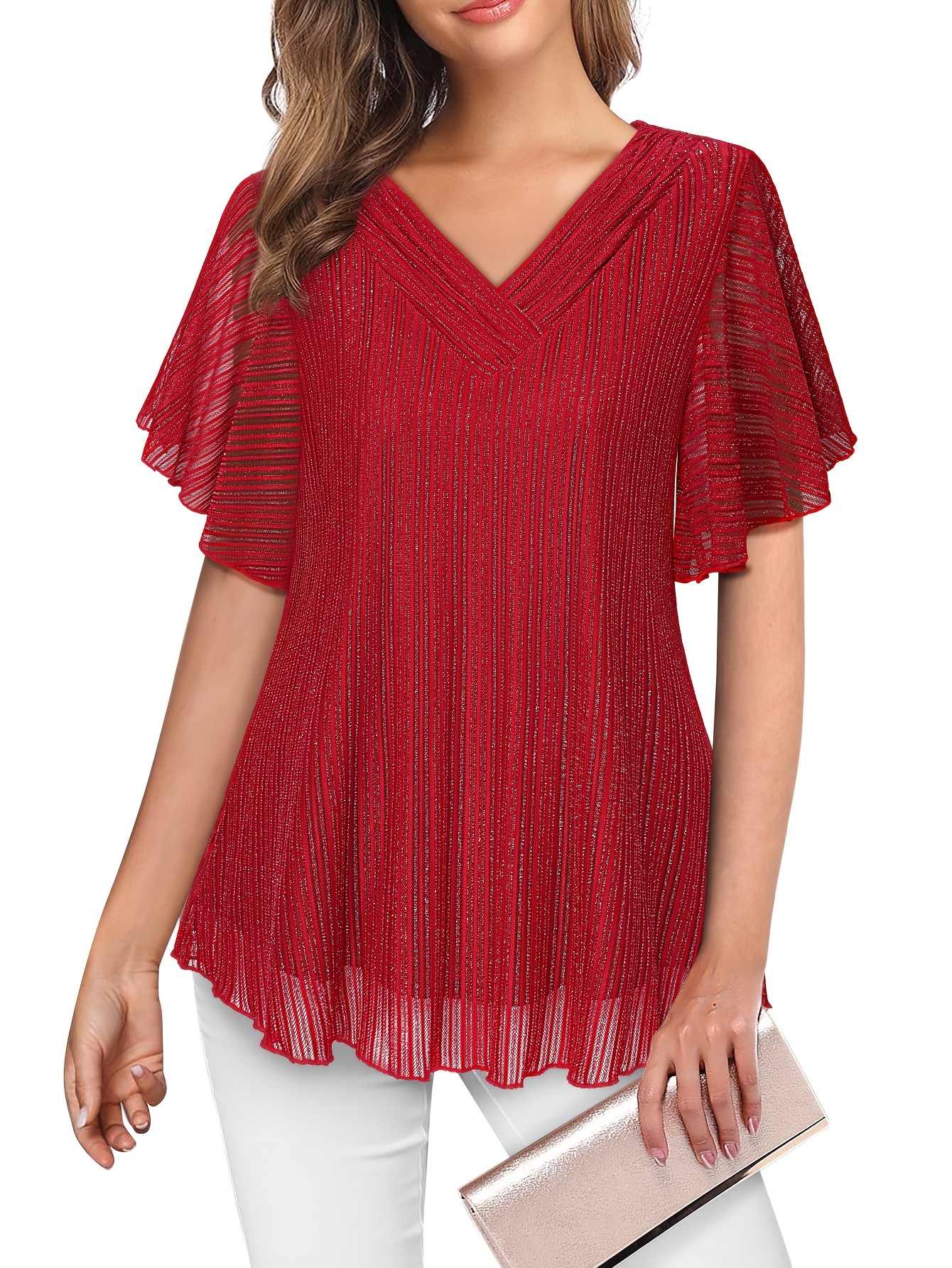 red flowy blouse