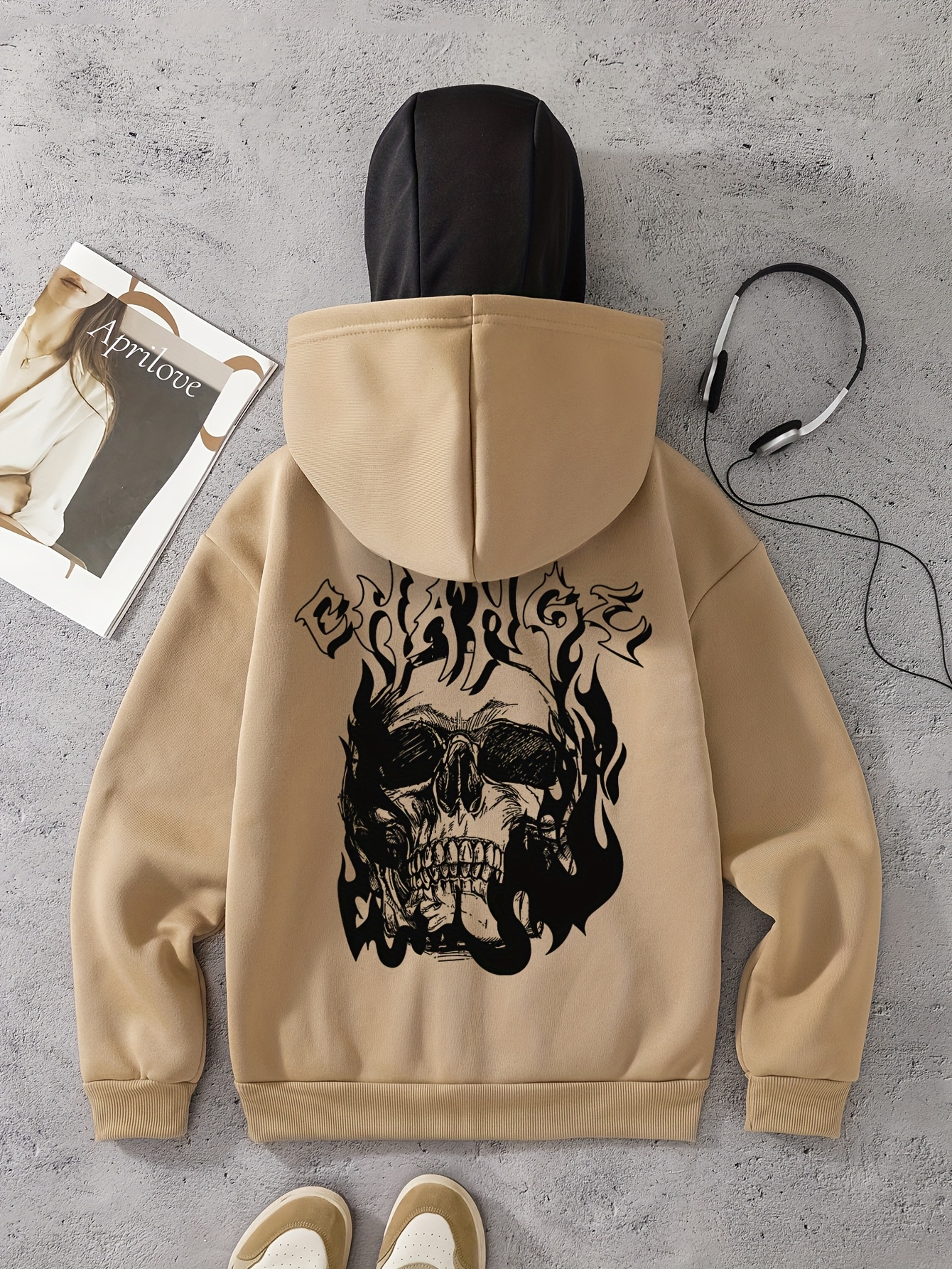 PPFM - balaclava hoodie skull 原宿 y2k Rhinestone Graphic Hoodie with Head Cover,Oversized