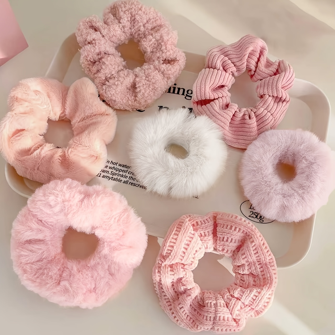 TEMU Set da 7 pezzi di elastici per capelli da donna in peluche rosa /inverno, regalo per donna, elastici per capelli grandi vintage, regalo per,