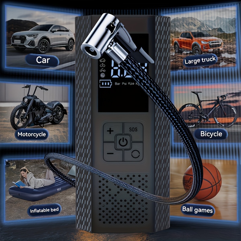 Portable Tire Inflator, 150PSI Air Compressor with Pressure Gauge & LED Light, 3X Fast One-Button Smart Cordless Pump for Cars, Motorcycles, Bikes, Balls, and More