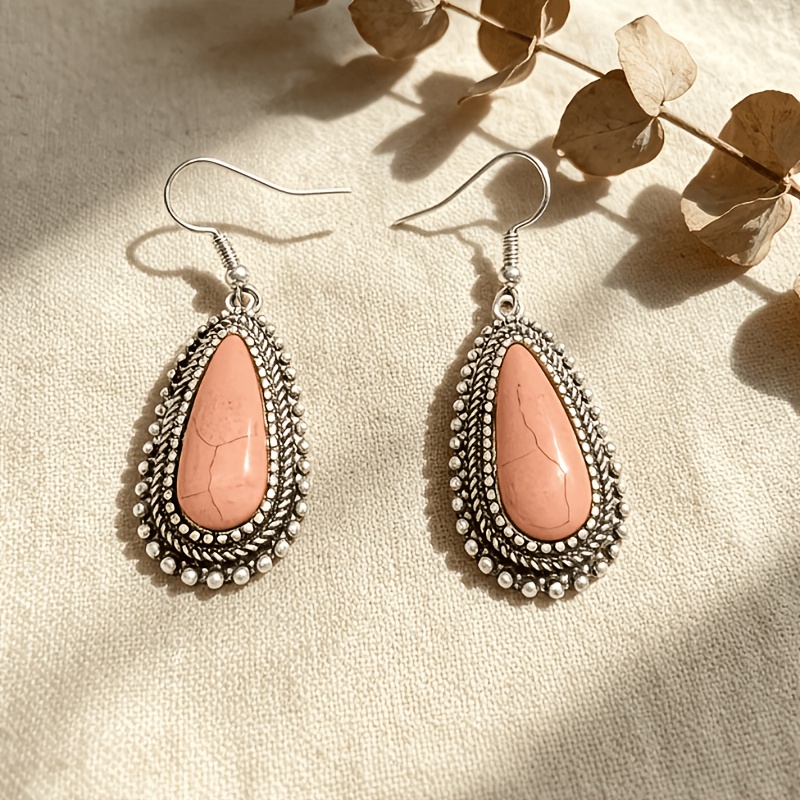 TEMU A Pair Of Fashionable And Unique Retro Pink Teardrop Shaped Earrings For Women, Exquisite, Simple And Versatile Pendant Earrings