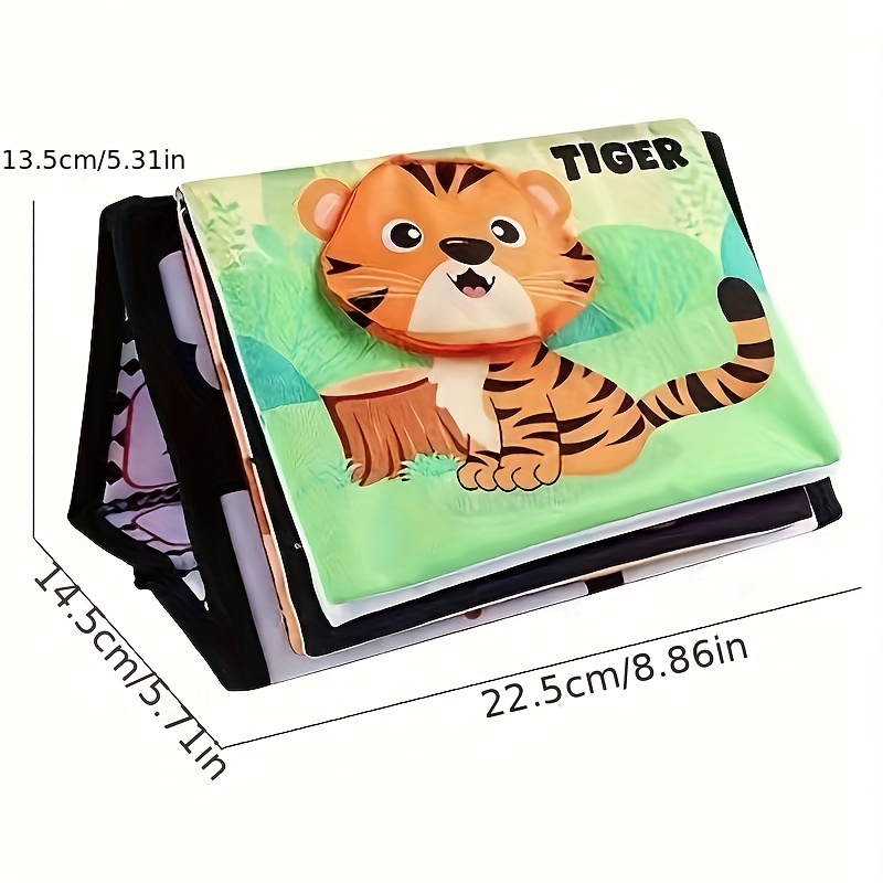 Baby Visual Black And White Cards - Mirror Cloth Book, Crinkly Paper Training Head-up Toy 3d Baby Cloth Book, With Mirror, Fun Animals, Educational, Tear-resistant Baby Cloth