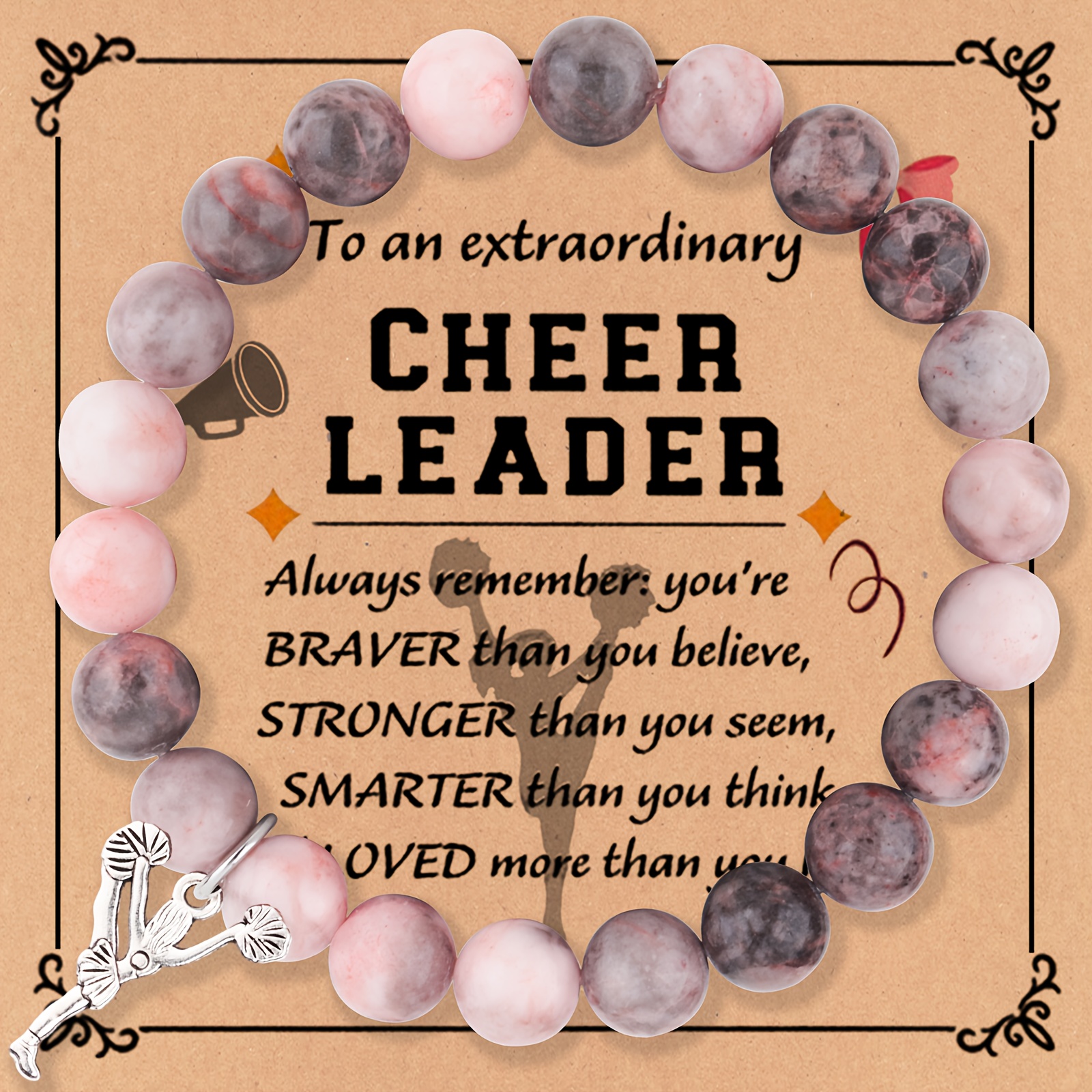 

Chic Pink Natural Stone Bracelet With Unique Cheerleader Charm - Perfect Gift For Women, On Birthdays, Day & Christmas