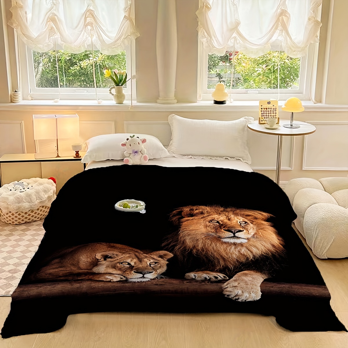 

Drap de Lit en Flanelle à Thème Lion - Hypoallergénique, Respirant & Entretien Facile pour Toutes les - pour , les Couples, les Hôtels