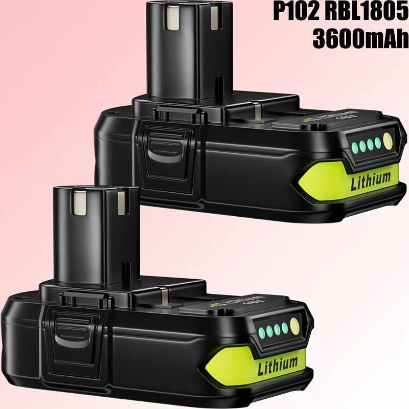 TEMU Pack de 2 Batteries Li-ion 18V de Remplacement Haute Capacité 3,6Ah, Compatible avec Ryobi + Perceuses, , P108, RBL1805, Compatible avec Ryobi