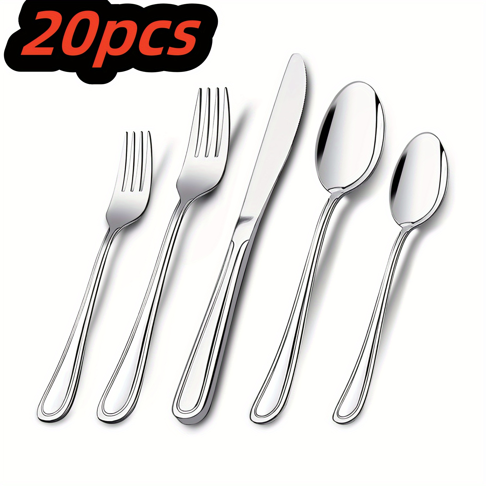 

Silver Cutlery Set, 20 Pieces Silver Cutlery Set For 4 , Stainless Steel Cutlery Set With Spoons, Knives And Forks, Mirror-polished Cutlery Set, Dishwasher Safe