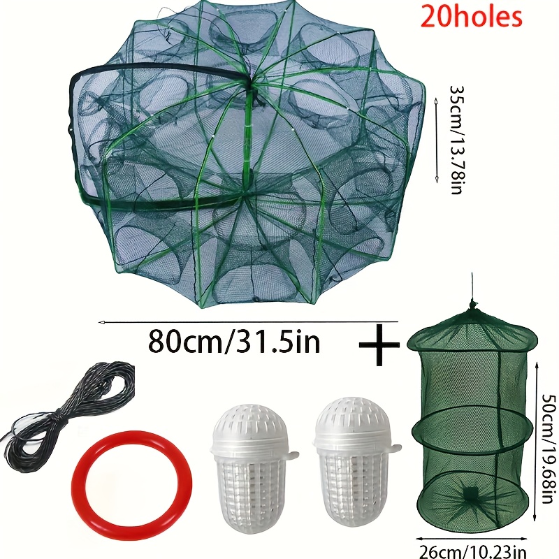 Retractable – Durable, Automatic Folding Design For Catching Fish, Crab, Shrimp, And – Includes (rope/ring/fish Protector/2pcs Bait Balls)