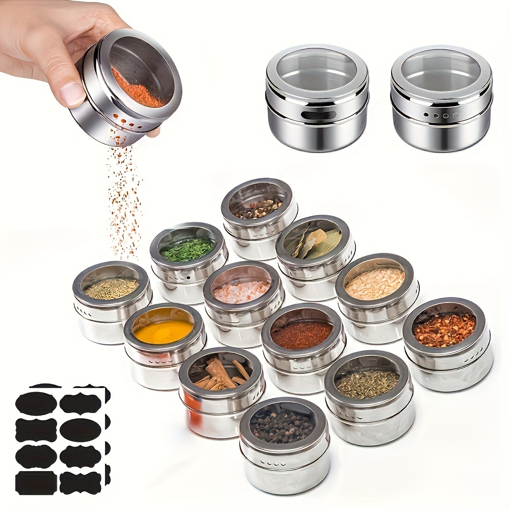 

Stainless Steel Spice Jar, Magnetic Seasoning Jar, Magnetic Spice Jar With Transparent Lid And Holes, Easy To Clean And Pour