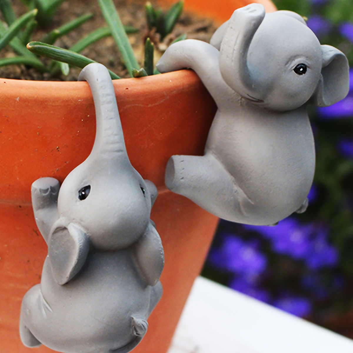 Image of Set Of 2 Elephant Figures, Creative Bonsai Ornaments For Outdoor Gardens, Decorative Animal Pendants From A Tale , Gift, Hand-painted Resin Art Pieces