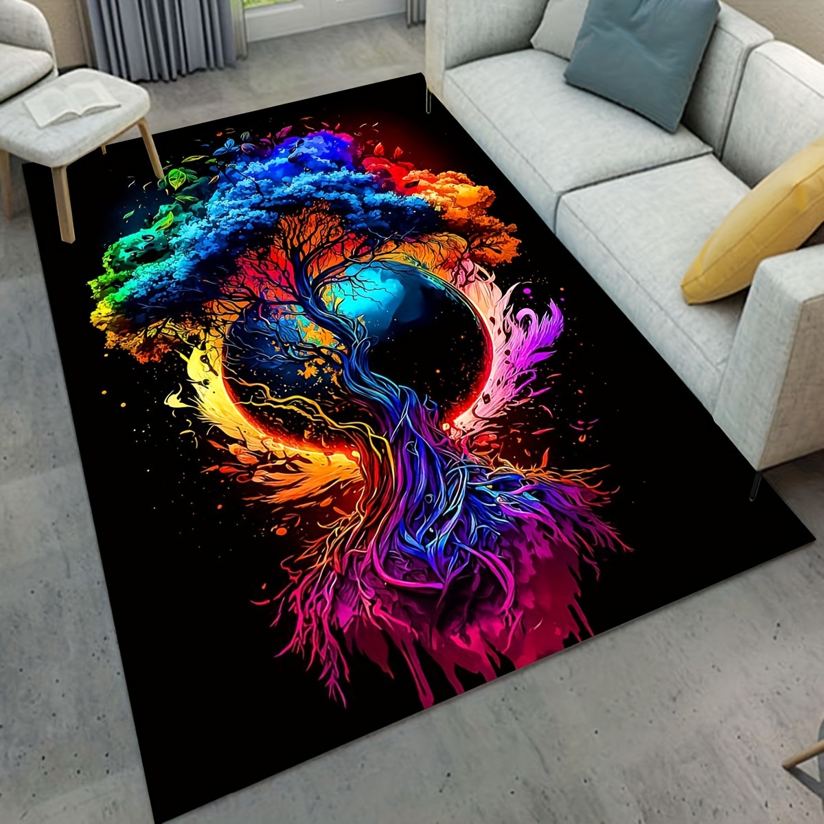 

Crystal Velvet Life Tree Manga Floor Rug Carpet Living Room Doormat Plush Non-slip Chair Mat Bathroom Carpet