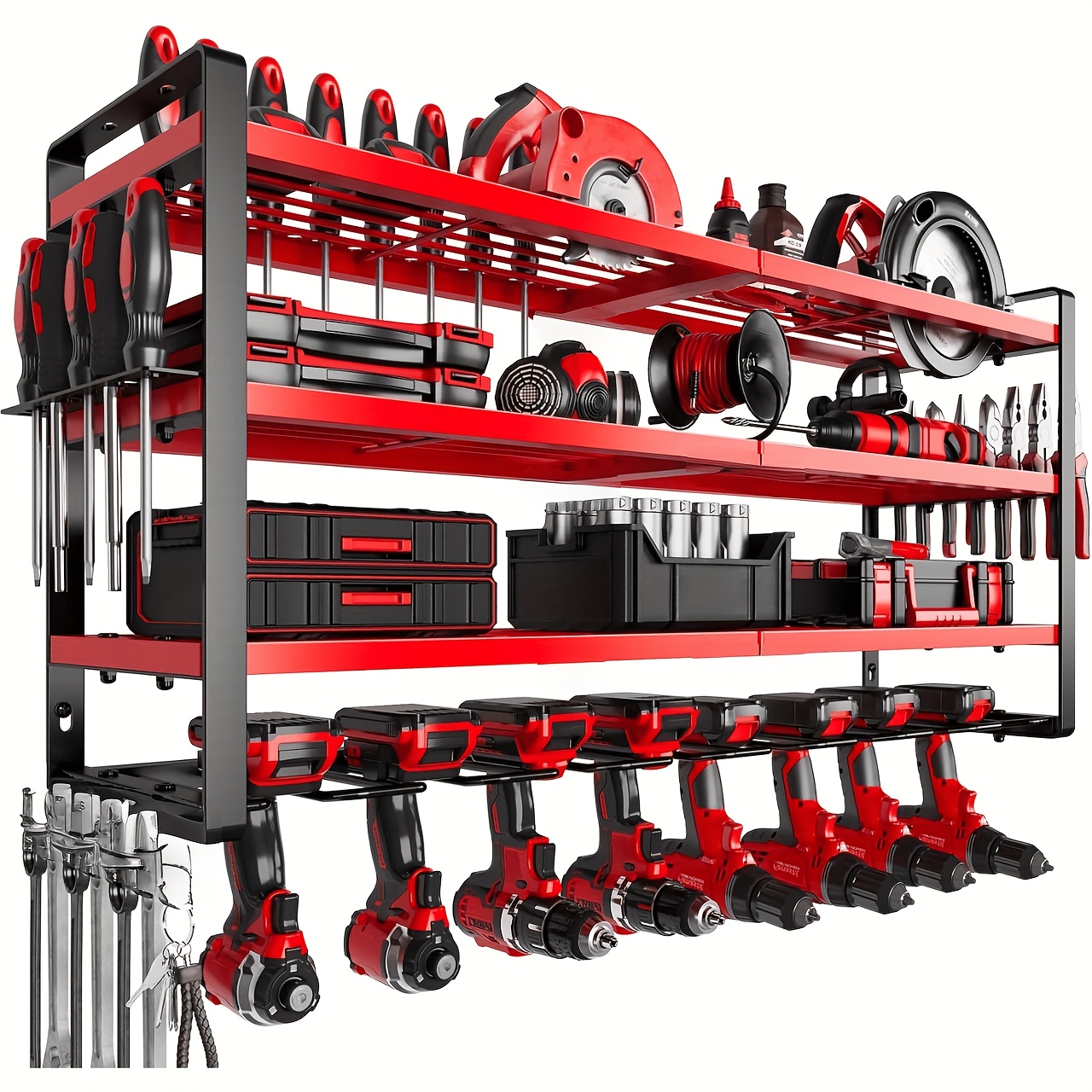 TEMU 2026 Electric Tool Storage Rack Wall Mounted Garage Tool Storage Rack 4-layer Tool Storage Rack With 8 Diamond Seats Garage Tool Shelves Men's