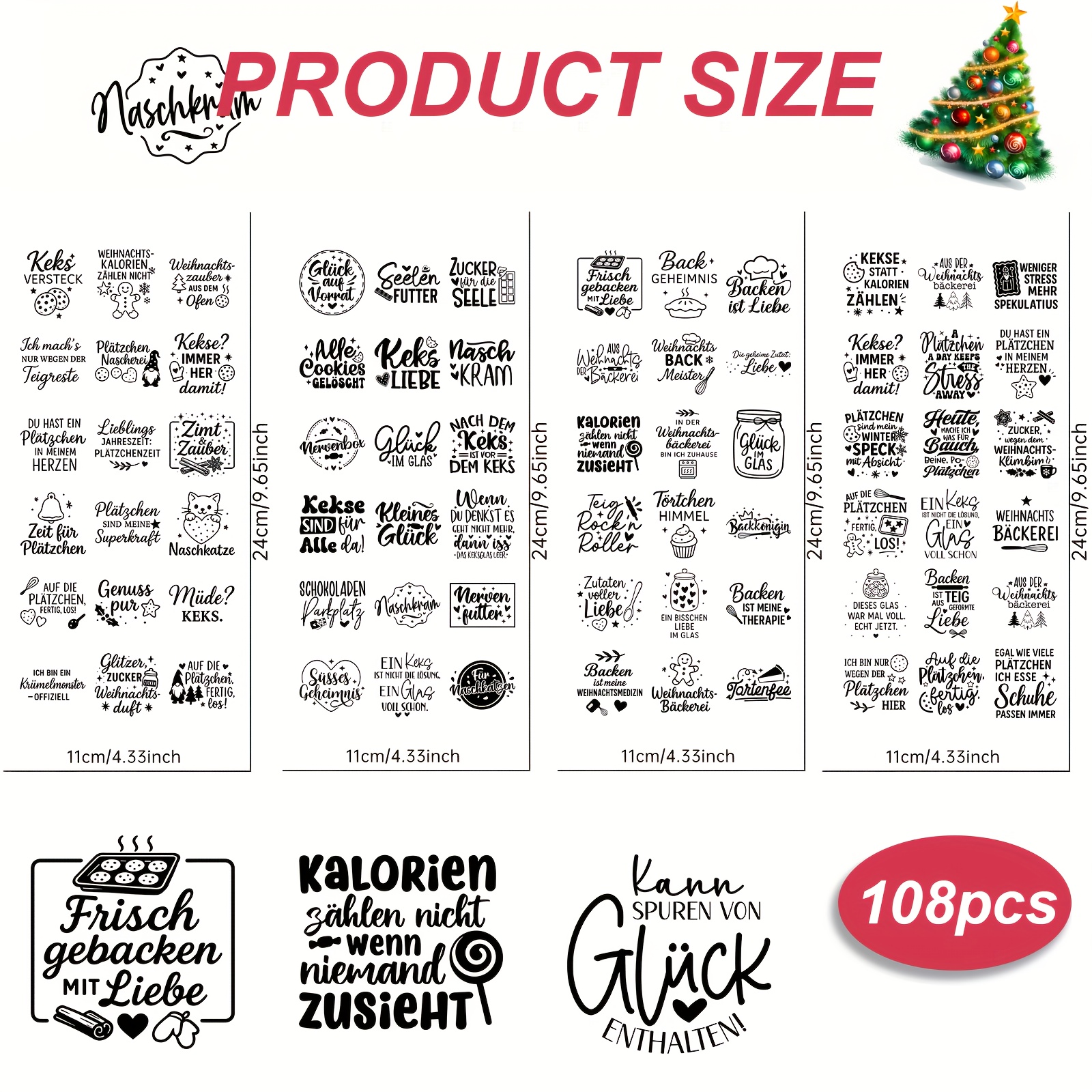 Image of 108pcs Of German-themed Uv Dtf Transfer Stickers On Baking For Christmas— Stickers Showcase Phrases Such As "christmas , " ", " And " Never Pay." The Designs , Ovens, Gingerbread Figures