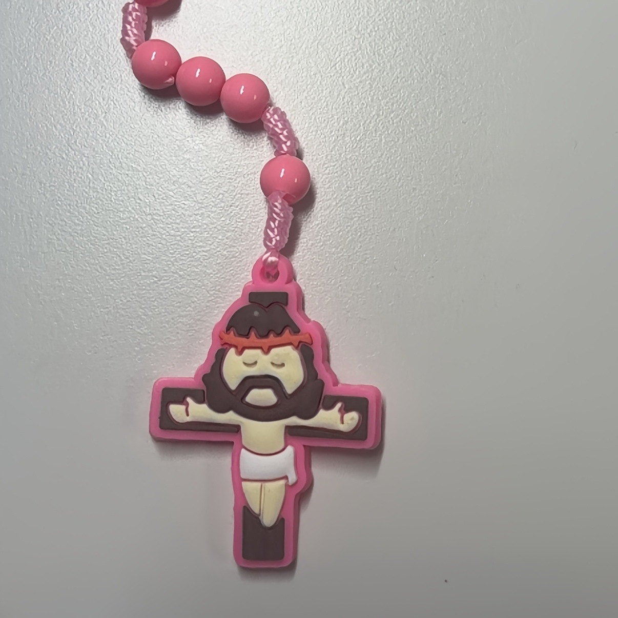 Pink Prayer Beads with Simple Rosary Cross Pendant, Gift