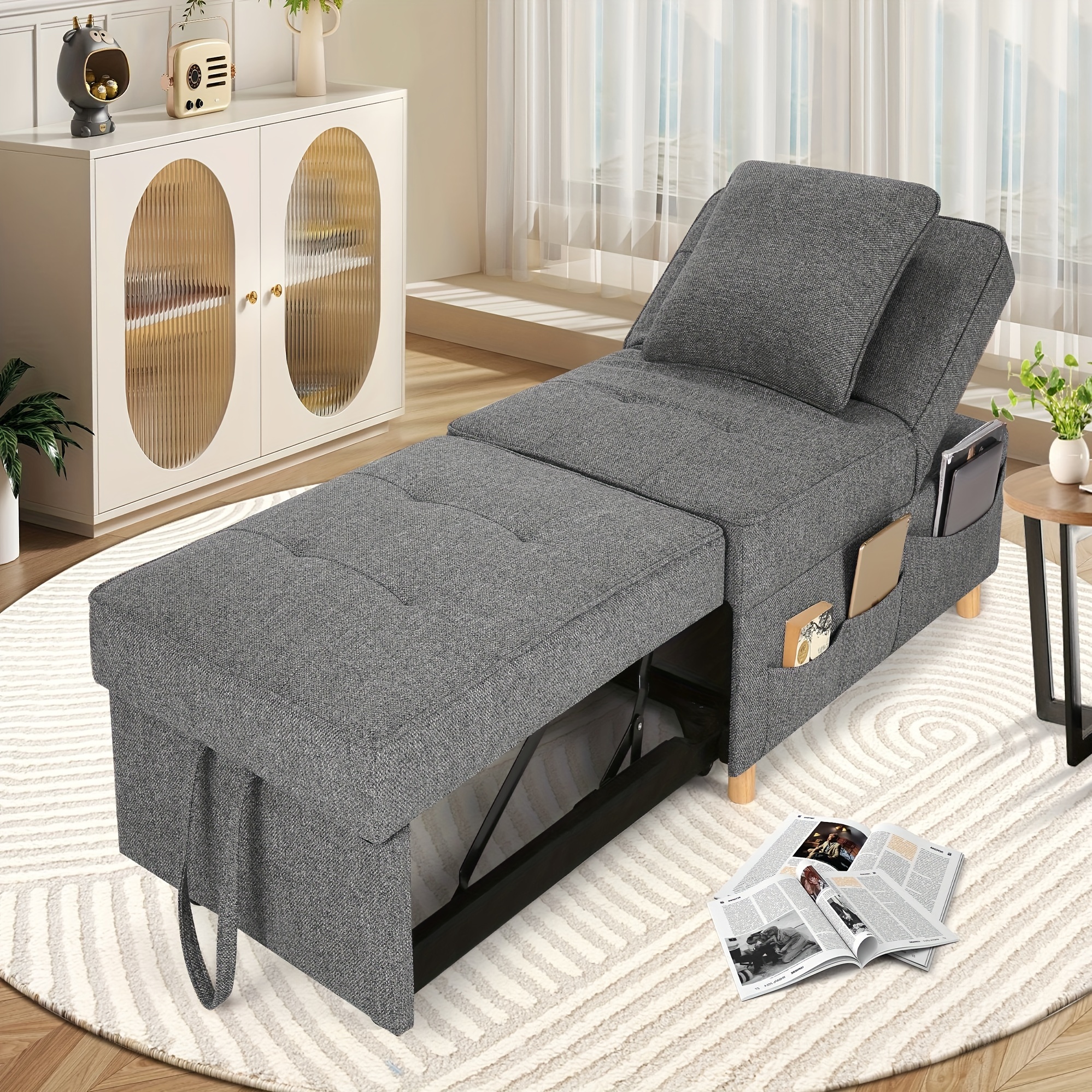 

Sofa Bed, 4-in-1 Convertible Sleeper Sofa Chair Bed, 3-seat Pull Out Sofa Bed, Loveseat Sofa With Linen Fabric, Single Recliner With 5 Adjustable Backrests & Pillow For Apartment Small Space