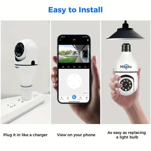 3mp night light bulb security camera ptz technology wireless wifi with 2 4ghz 5ghz audio and motion alerts indoor use screw in mount 1920p video compatible with no battery required indoor security camera sleek video
