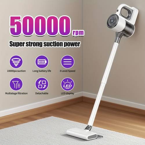 item picture 1pc cleaner with led brush powerful suction 1 3l large dust cup cordless stick and handheld vacuum cleaner usb charging hepa filter suitable for hard floors carpets pet hair lightweight quiet 65db