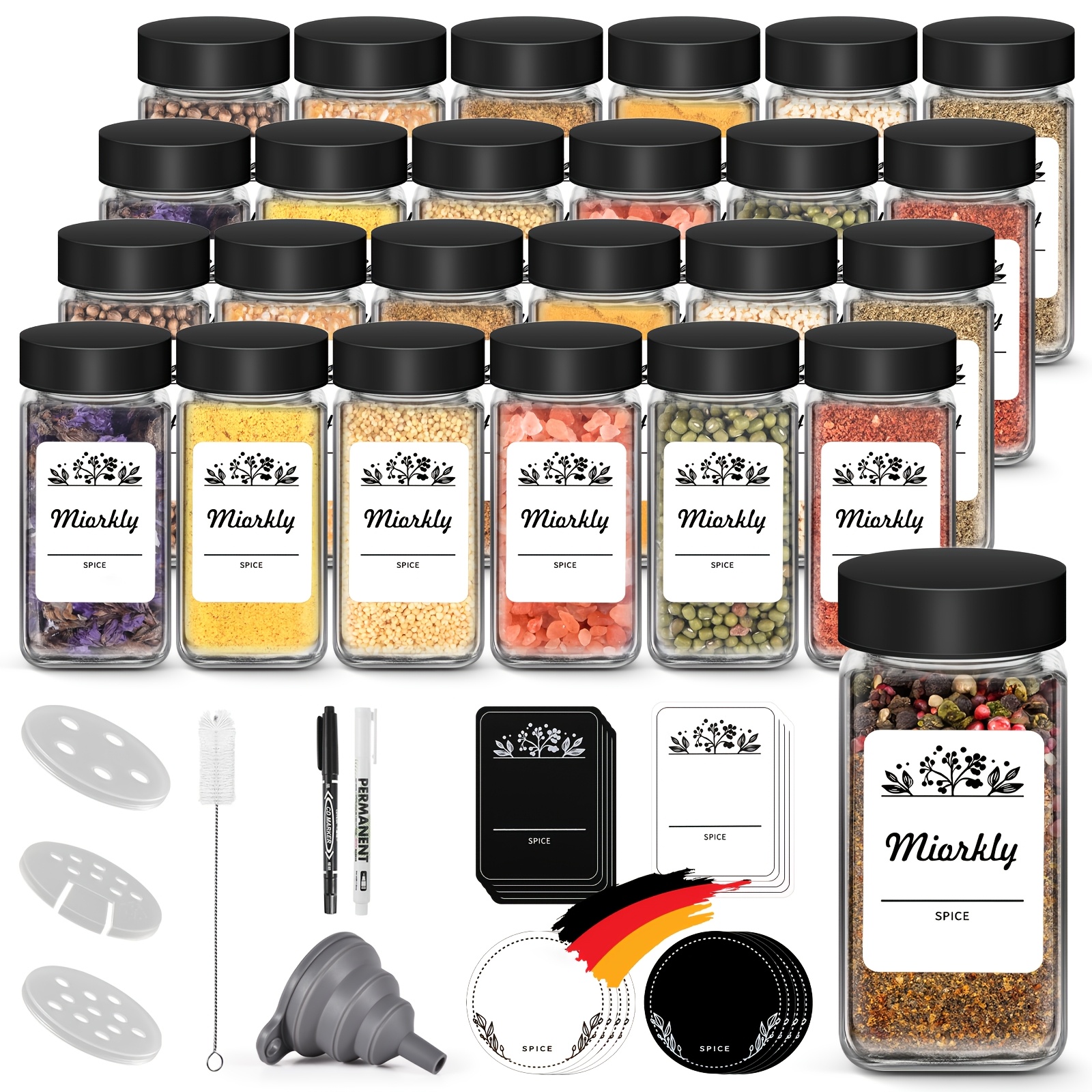 TEMU Spice Jars, Square, Airtight, Set Of 24 (including Labels And Shaker Insert), Glass Spice Jars Set, Spice Container Spice Jars, Spice Storage,