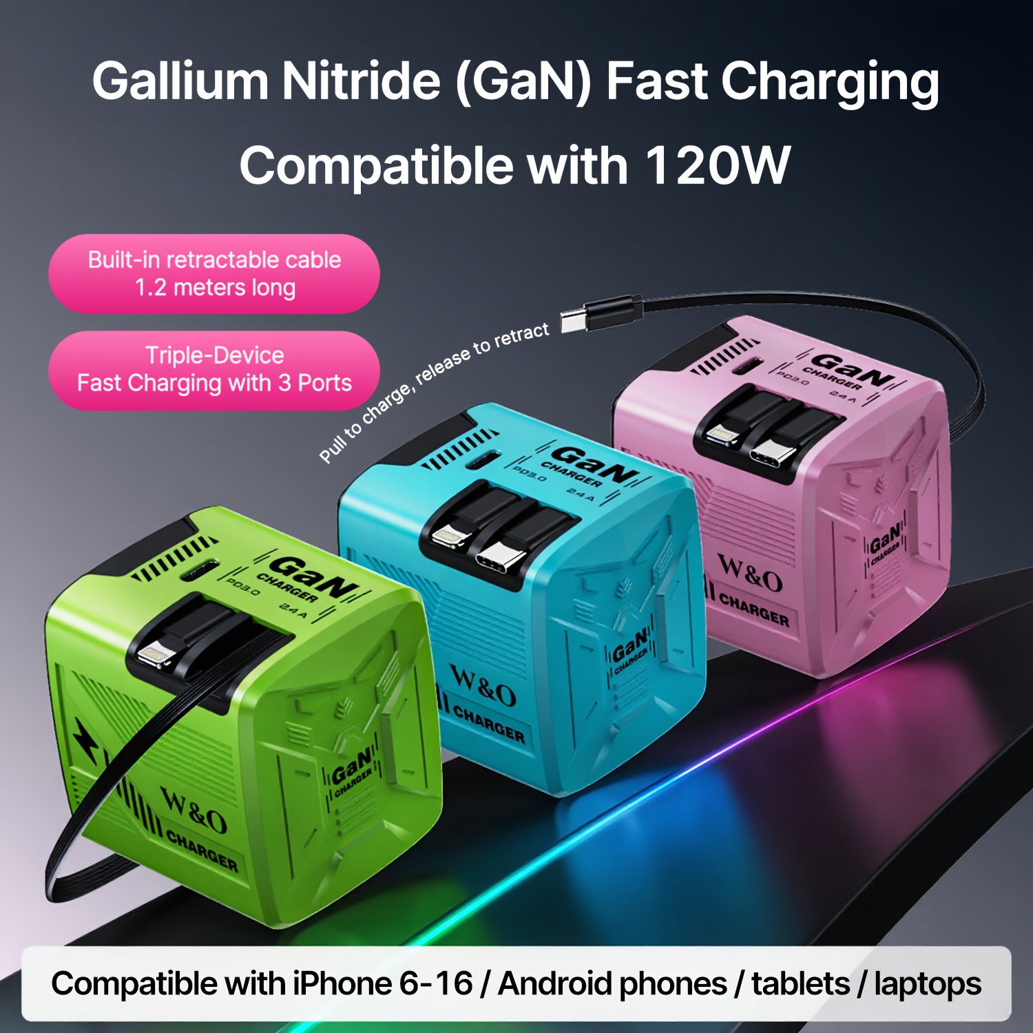 120W Fashion Fast Charger, 3-in-1 Supergan Fast Charging, Stylish And Sleek Design, Type-C Power Adapter, Compatible With Phone, Multi-functional Travel Charger For IPhone 16/Pro/Pro Max/15/14, For Samsung Galaxy S25 Ultra Desbloqueados For Xiaomi