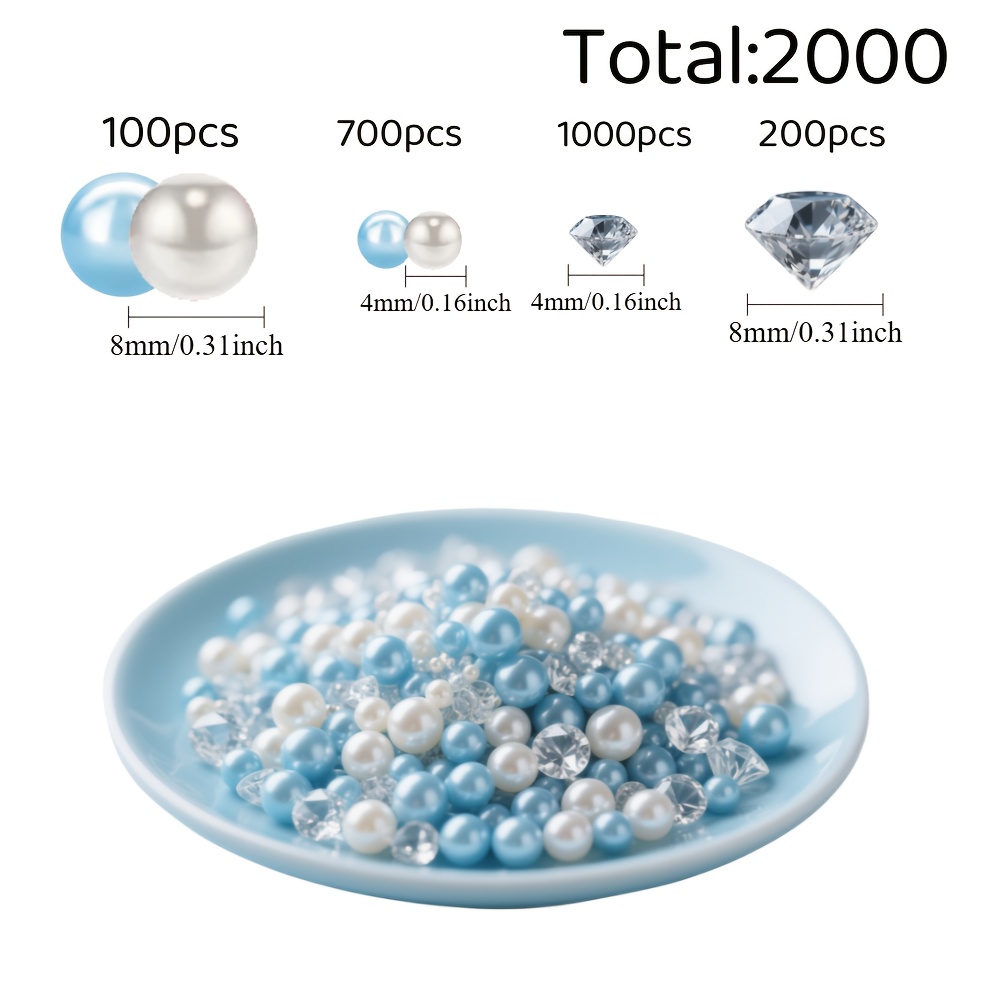 Image of 2000pcs Light Blue And White Pearls With Clear Diamonds - Great For Western Parties And Decorating Large Vase Fillers | Includes Vase Fillers, , Vase Filler Beads, Diamonds, Centerpiece Vase Fillers