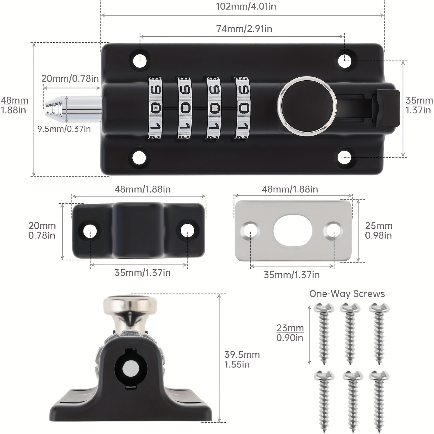 TEMU Lock Heavy Duty, 4-digit Keyless Slide Latch For Shed, Garden Fence, Barn Door, Yard Gate, Garage, Cabinet & Interior Door, Alloy Security Lock