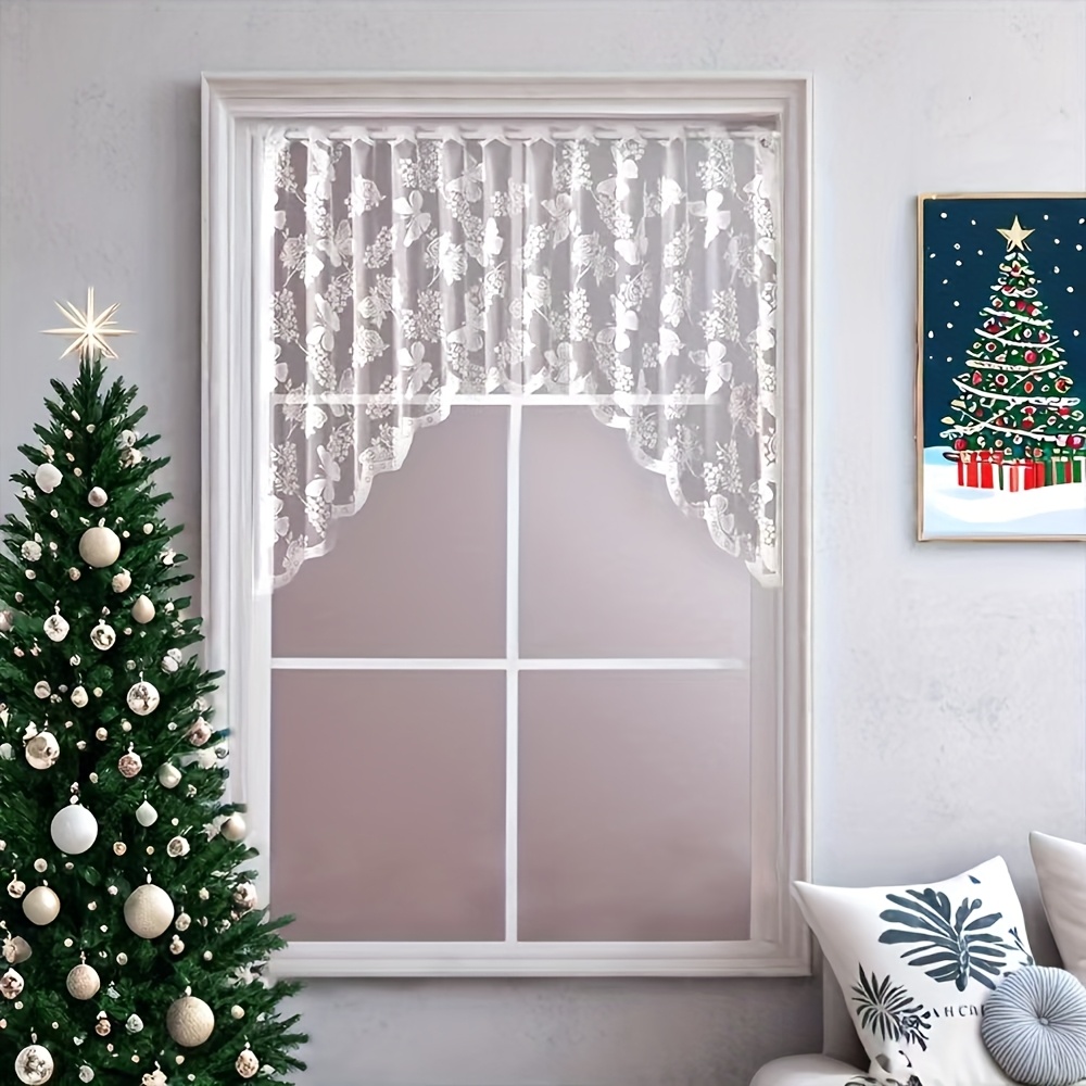 TEMU White Arched Love Flower Short Curtain Semi-transparent Light Filtering Partition Spring Living Room Bedroom Kitchen Study Decor Short Canopy