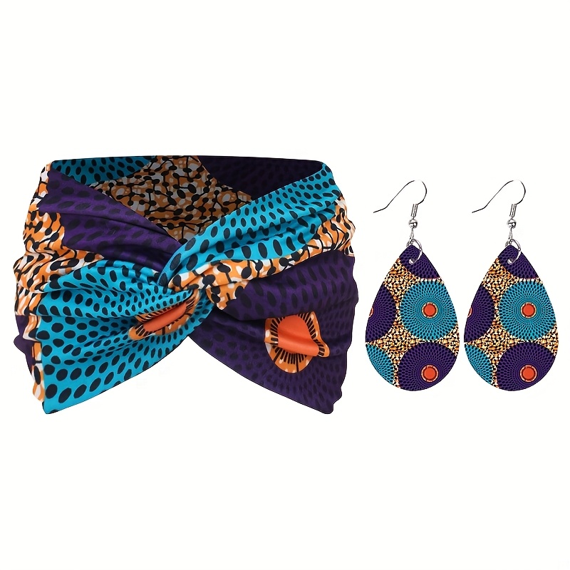 3pcs set headband earrings set wide size printed fashion  display picture 1