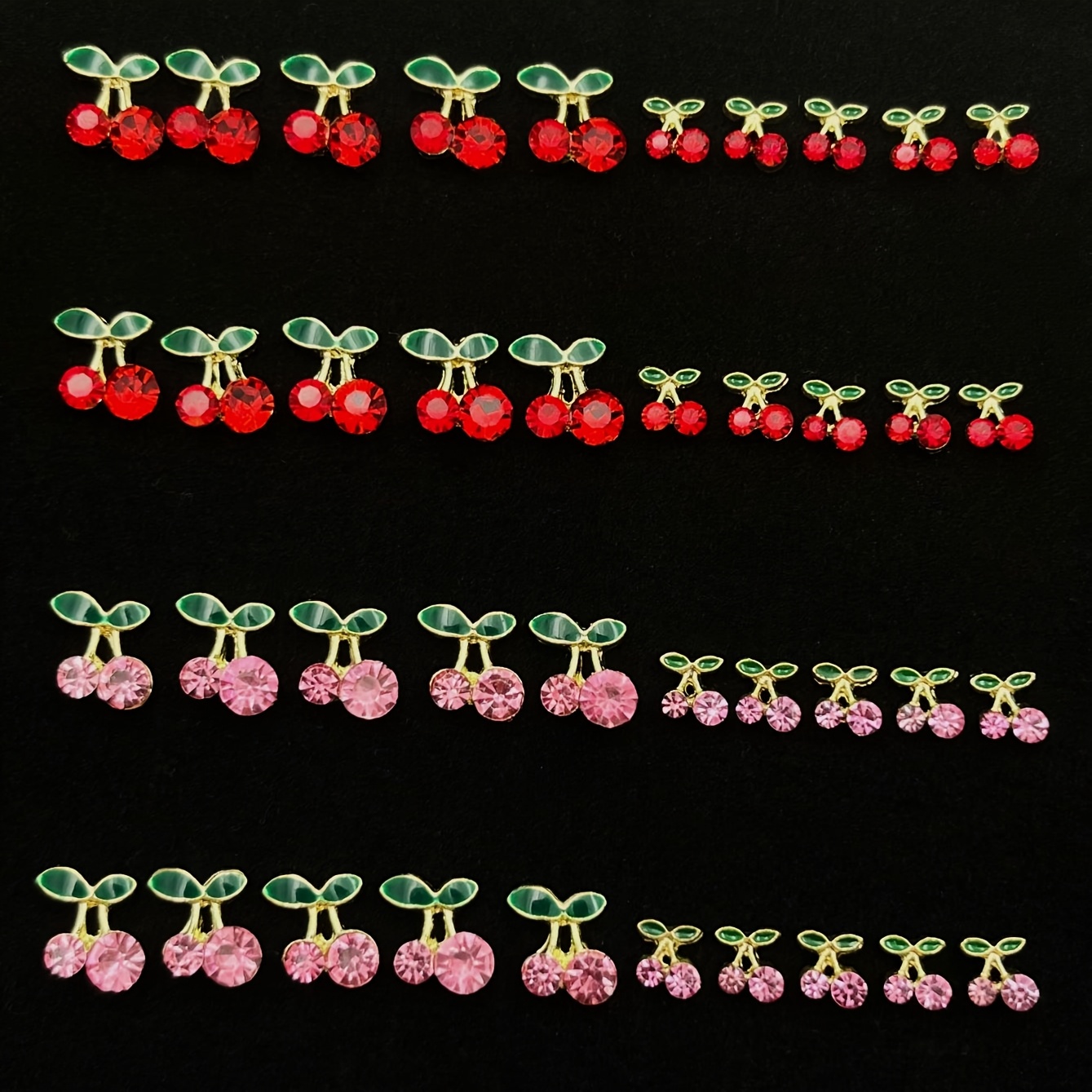 Image of 40pcs Alloy Rhinestone Nail Decorations Suitable For Nail Art, Red & Pink Rhinestone Cherries With Small/medium/ Fruit & Charms For Diy Manicure, Pedicure, Nail Designs