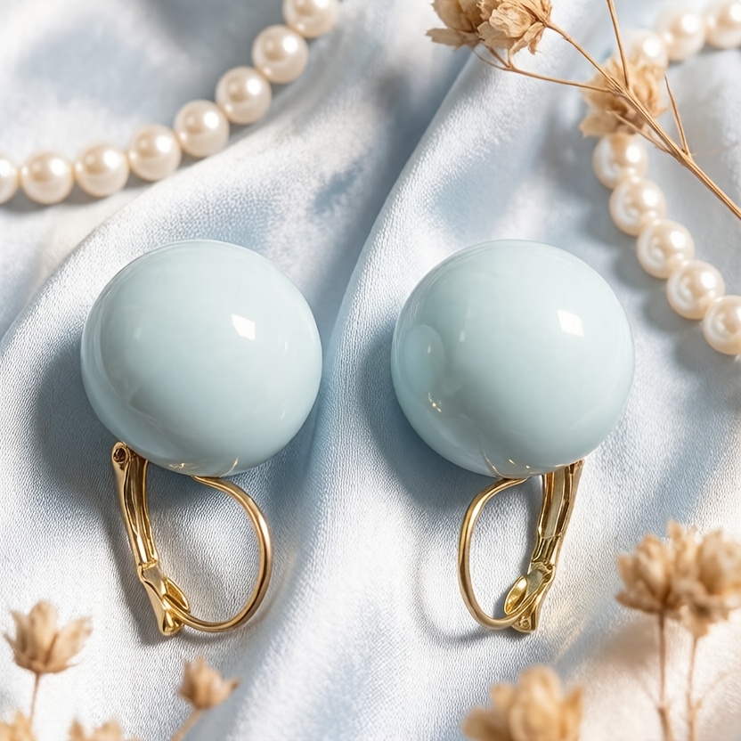 1 Pair Of Large, Three-dimensional, Round, Candy-blue Earrings