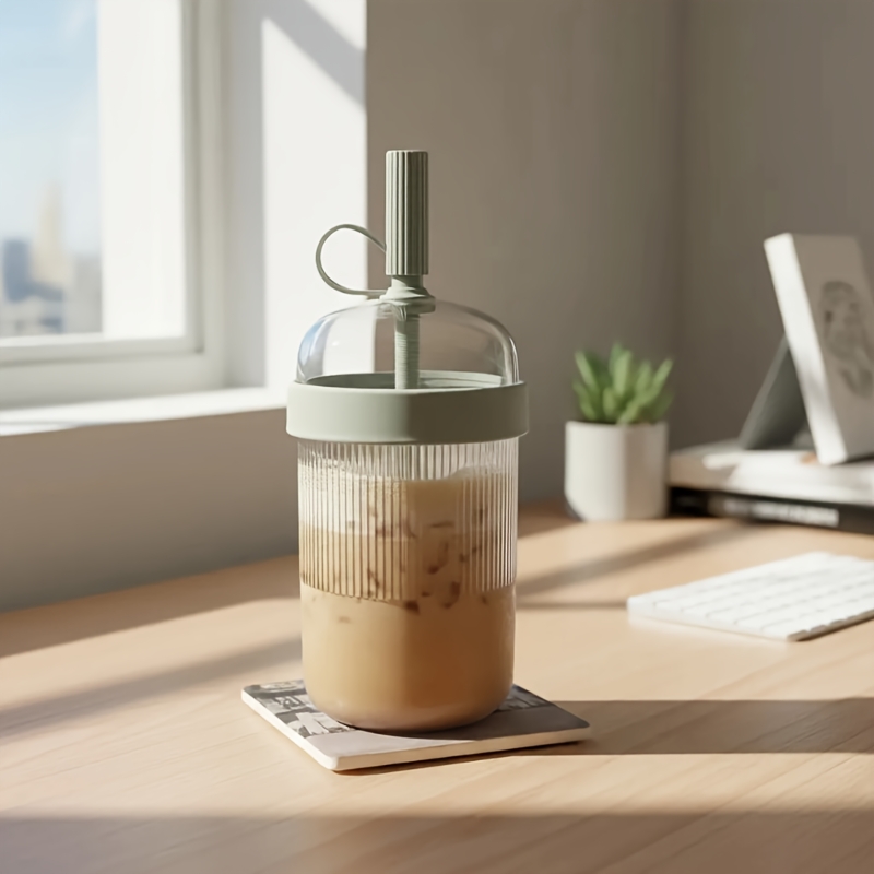 TEMU 1pc Portable Large Capacity Straw Cup Milk Tea Cup 540ml