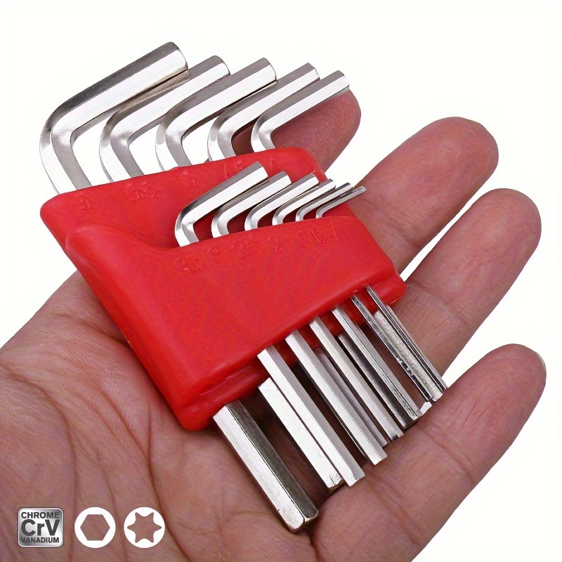 

11-piece Hex Key Set - Sae & Metric Sizes, Short Arm, Non-adjustable, Manual Operation, Durable Metal Construction, Portable Design For Tight Spaces