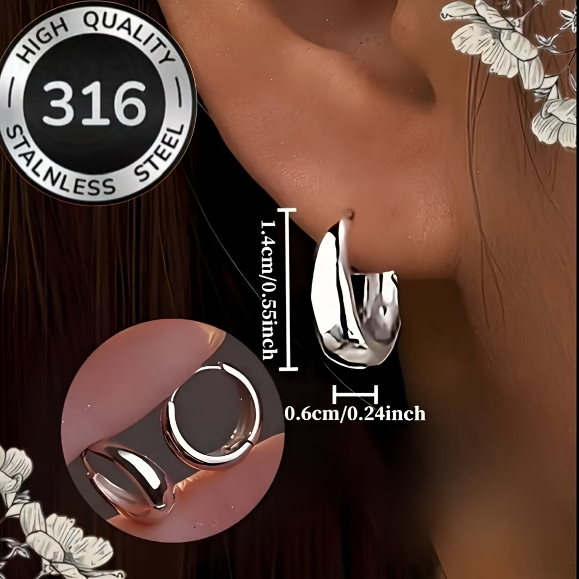 1 Pair Of High-quality Steel Smooth Plain Hoop Earrings, Elegant And Classic Hypoallergenic, Earrings Are Fashionable, Everyday Versatile, Suitable For Parties, Or For Mothers , Suitable For