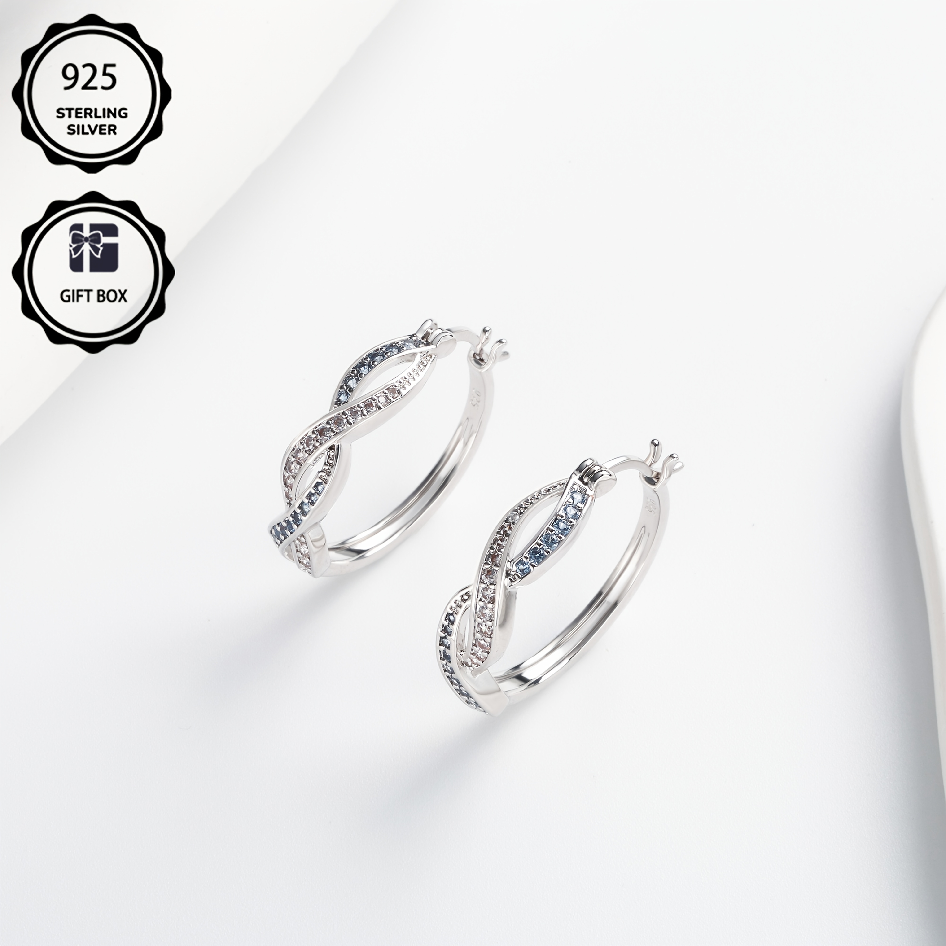 Women's 925 Sterling Silver Twisted Rope Eternity Earrings, Luxury