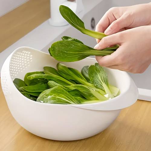 1pc large capacity durable water filter basket non slip base for cleaning rice vegetables fruits eggs easy to hold handles and safe edges dishwasher ideal for home and professional kitchens durable plastic
