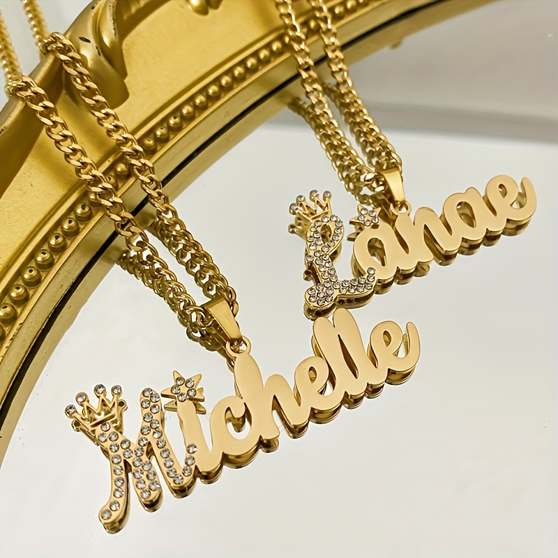 Elegant 18K Gold-Plated Crown Name Pendant Necklace
