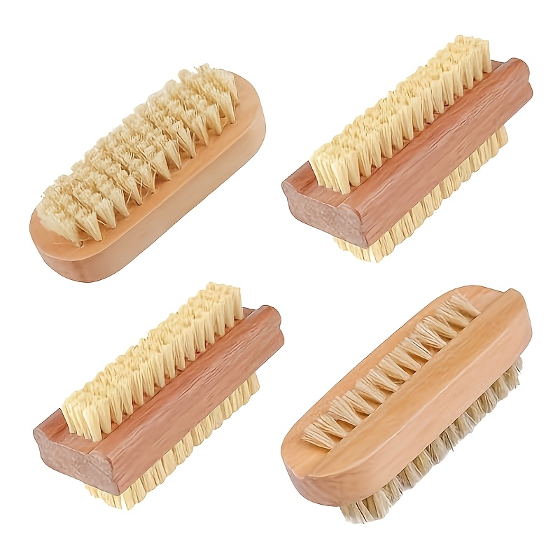 TEMU 4pcs Double-sided Wooden Nail Brushes - 2 Styles, - , Feet & Nails