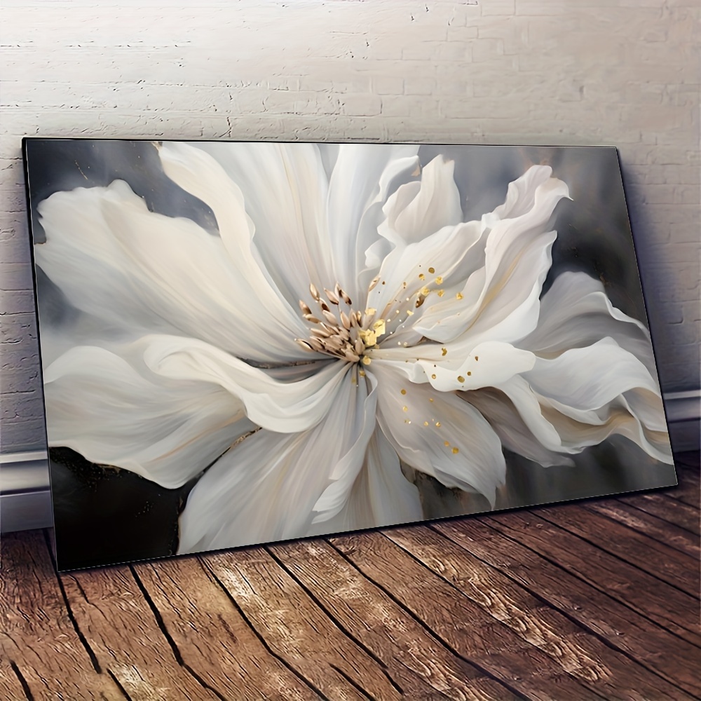 

Frameless Modern White Flower Canvas Wall Art - Large Abstract Floral Print Poster For Living Room And Bedroom Decor, 31.5 X 47.2 Inches, No Electricity Needed