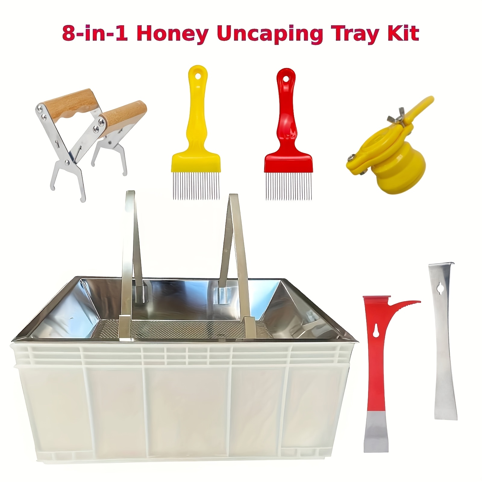 8in 1 Beekeeping Equipment Set Stainless Steel Honey Cutter Scraper Nest Frame Holder Nest Frame Shelf Beekeeping Supplies