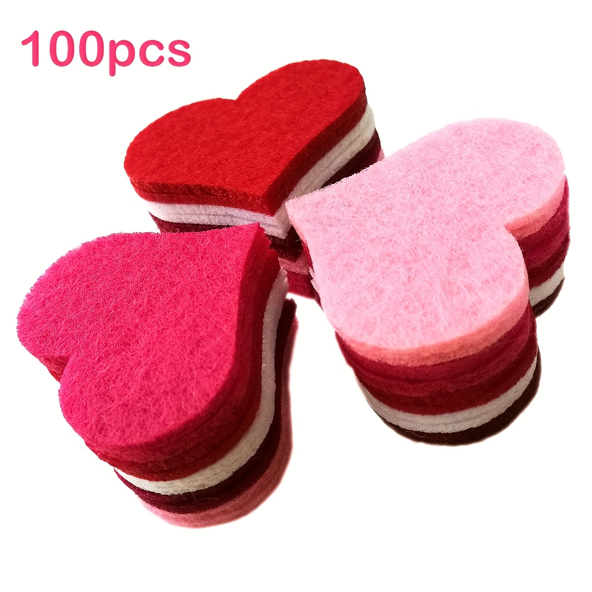 TEMU 100pcs Felt Heart Laser-cut Craft Embellishments - Assorted Colors With Striped & Solid Designs For Scrapbooking, Card Making, Diy Crafts -
