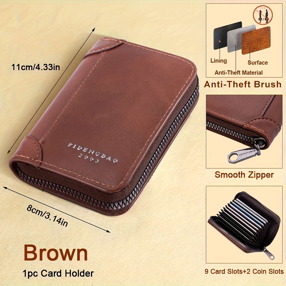 TEMU Anti-theft Wallet Compatible For - Vintage Compact Deep With Two-window Card Holder, Cash Pocket & Organization - Ideal Gift For Dad, Husband
