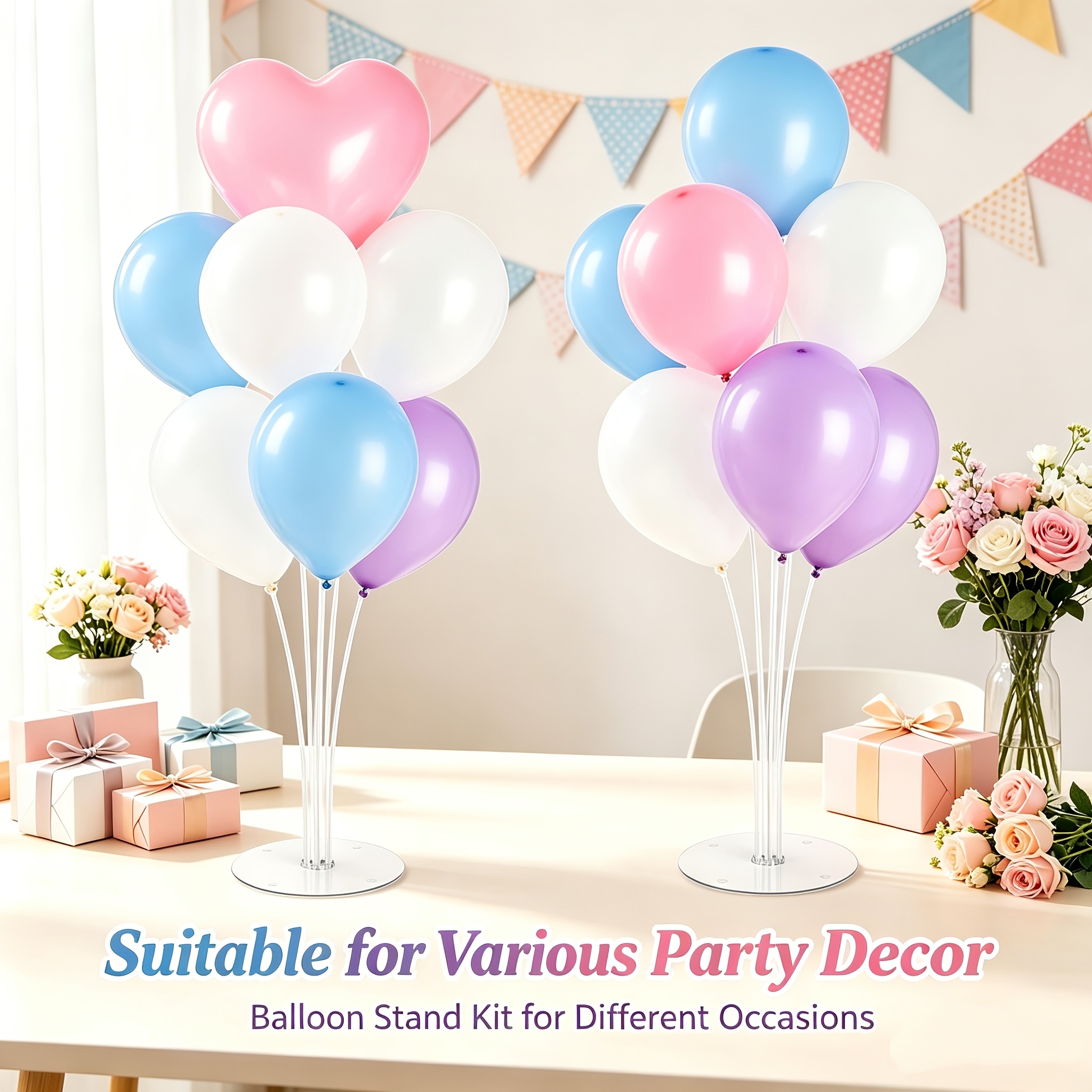 Image of Table Balloon Stand Set Of 6pcs, Transparent Balloon Stand Suitable For Desktop, Birthday, Wedding, Halloween, Christmas Party Dining Table Decoration