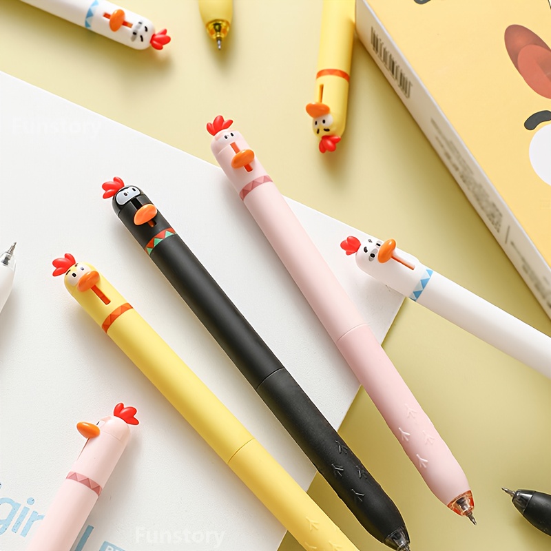 8 pack funny cute duck chicken gel pens 0.5mm black ink quick dry   combo st tip extra smooth for  , study tools, office stationery, cute design,   pens, quick dry ink, ergonomic grip, gel pen set, twist mechanism, creative writers, professionals Product details 7